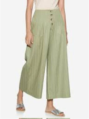 LOST + WANDER Green & White Striped Wide Leg Cropped Pants Womens Size M